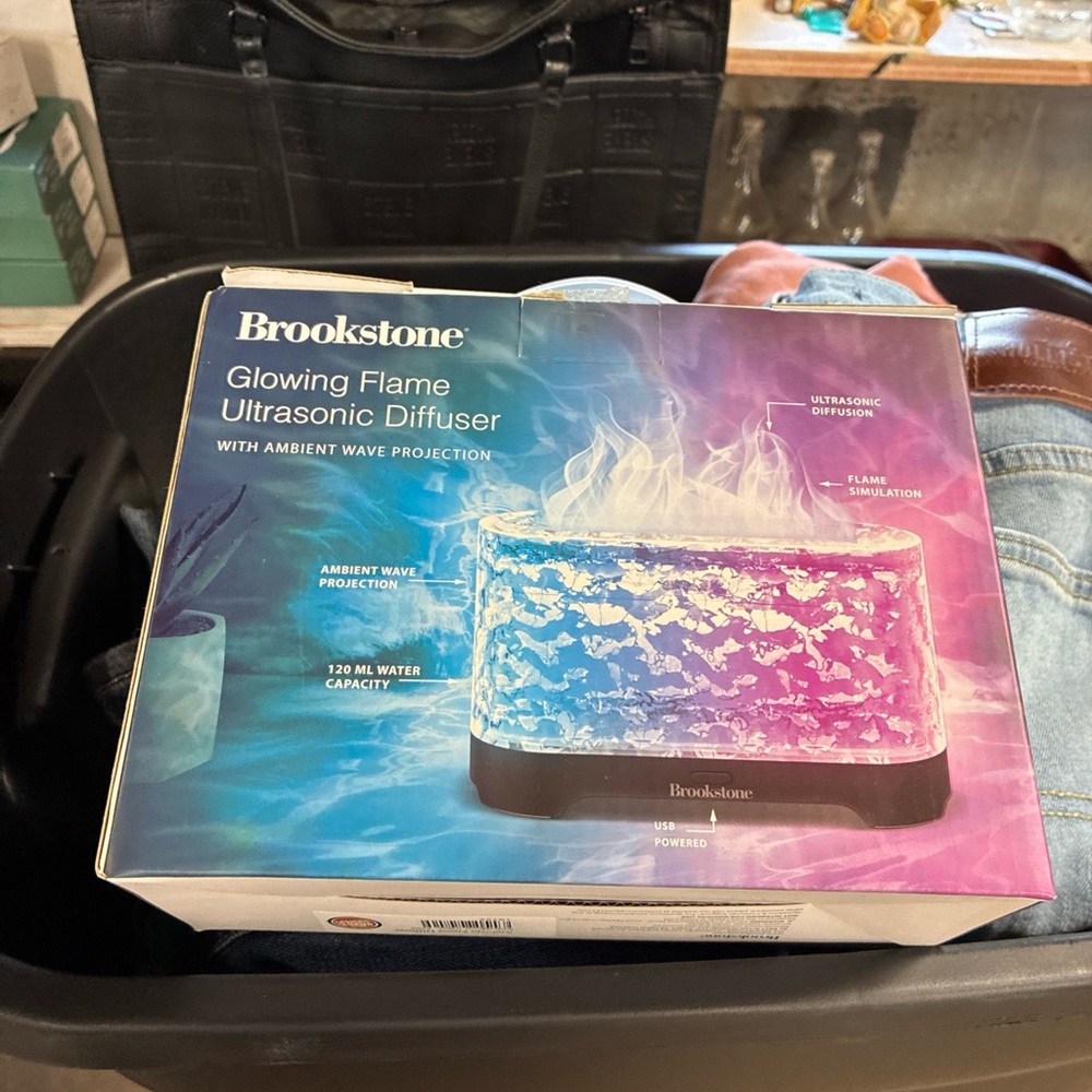 Brookstone Glowing Flame Ultrasonic Diffuser - Blue and Purple Accent